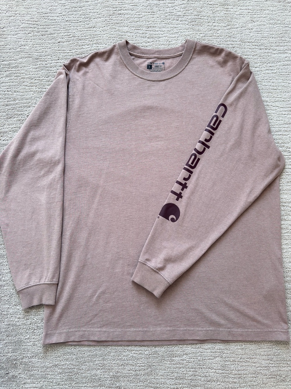 Carhartt Loose Fit Long Sleeve T-Shirt Taupe Brown Logo Men’s Size Large